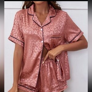 Pink cheetah print satin pajamas